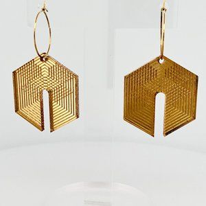 Gold Acrylic Geometric earrings with small rings.